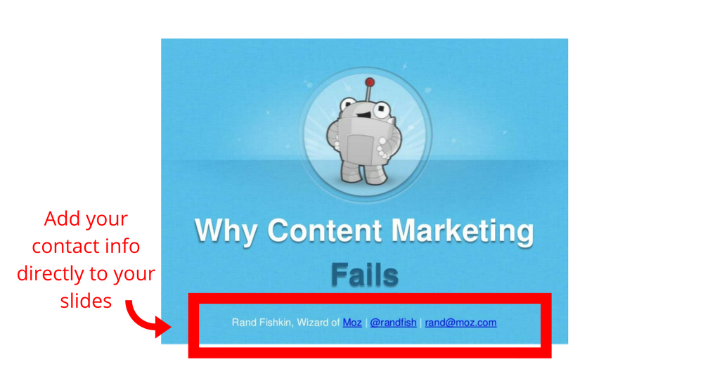 Add contact info directly to your slides