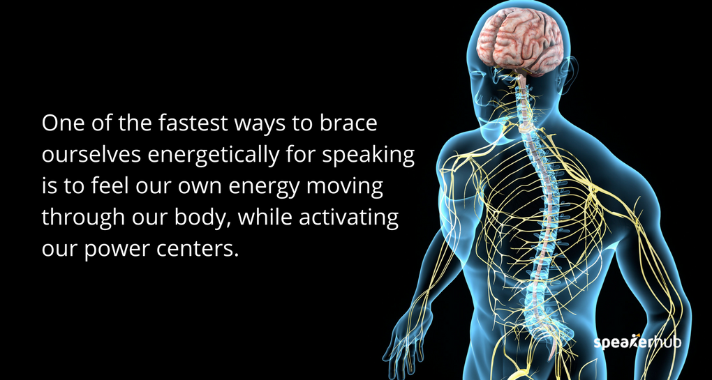 One of the fastest ways to brace ourselves energetically for speaking is to feel our own energy moving through our body, while activating our power centers.