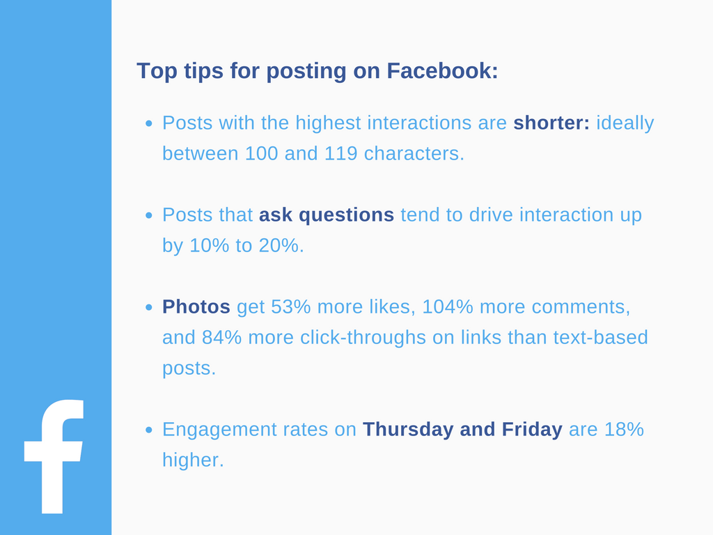 Top tips for posting on Facebook: 
