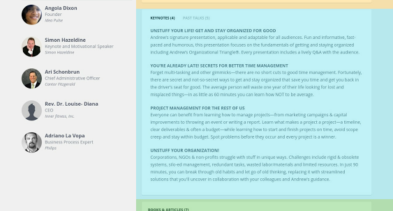 The sections of your SpeakerHub profile