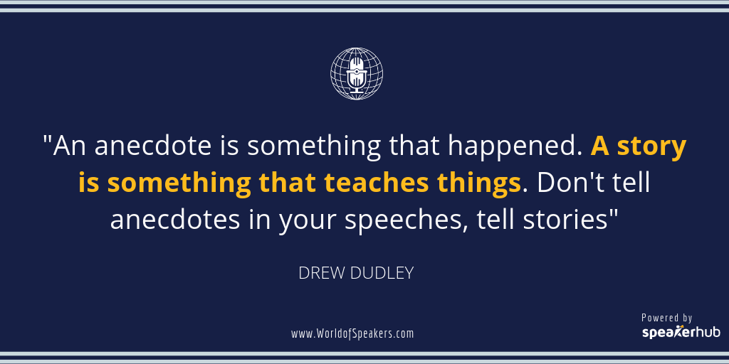 Ryan Foland with Drew Dudley - Quote on anecdotes vs stories - World of Speakers Podcast (Navy) Powered by SpeakerHub