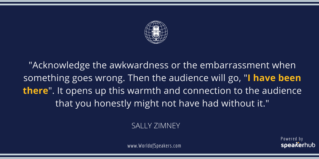 Ryan Foland with Sally Zimney - Quote on acknowledging awkwardenss - World of Speakers Podcast (Navy)  Powered by SpeakerHub
