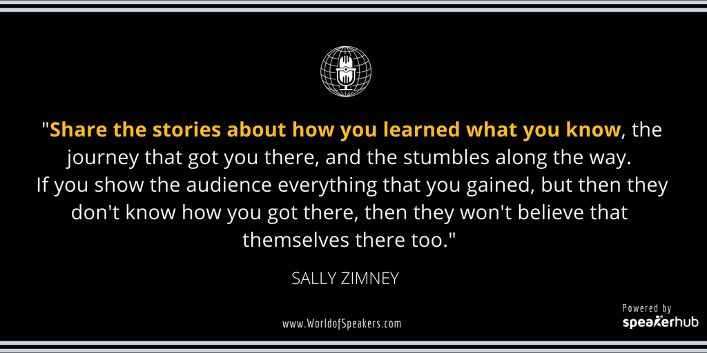 Ryan Foland with Sally Zimney - Quote on sharing stories - World of Speakers Podcast (Black)  Powered by SpeakerHub