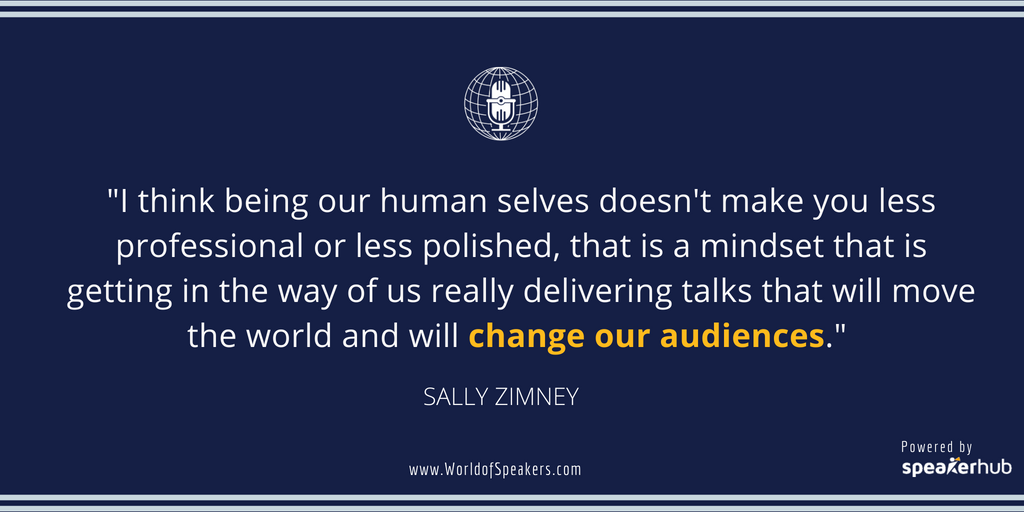 Ryan Foland with Sally Zimney - Quote on talks that will move the audience - World of Speakers Podcast (Navy)  Powered by SpeakerHub