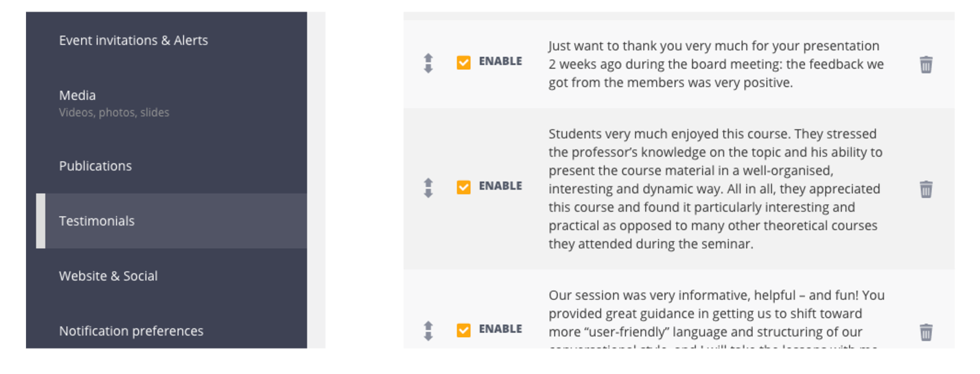Enabling Testimonials: SpeakerHub Profile