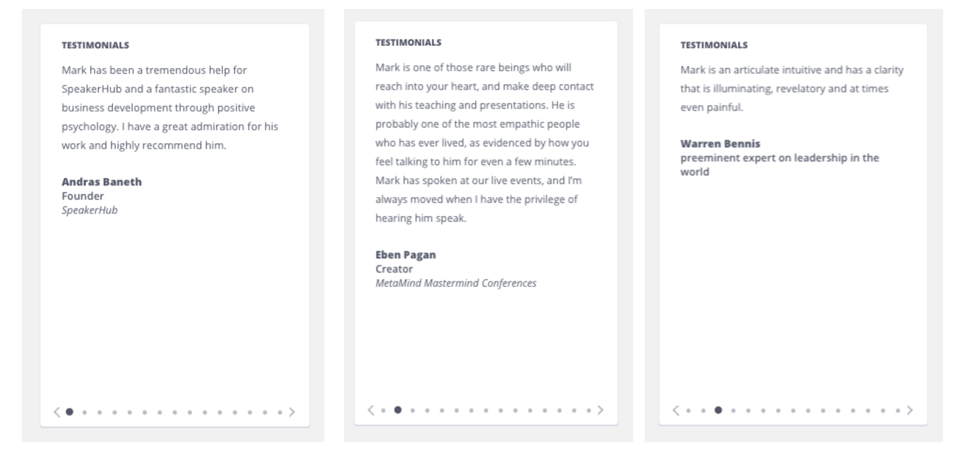 Testimonial Gallery: SpeakerHub Speaker Profile