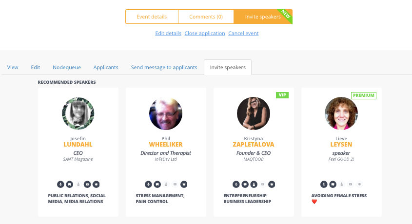 Suggested and recommended speakers